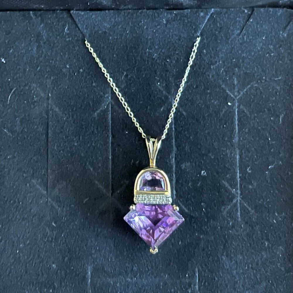 14K Amethyst and Diamond Pendant